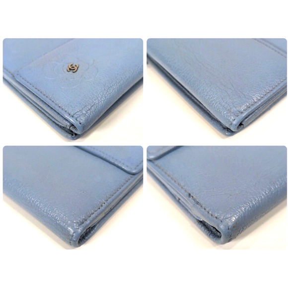 Authentic CHANEL Camellia Wallet Calfskin Wallet Light Blue - Picture 5 of 9